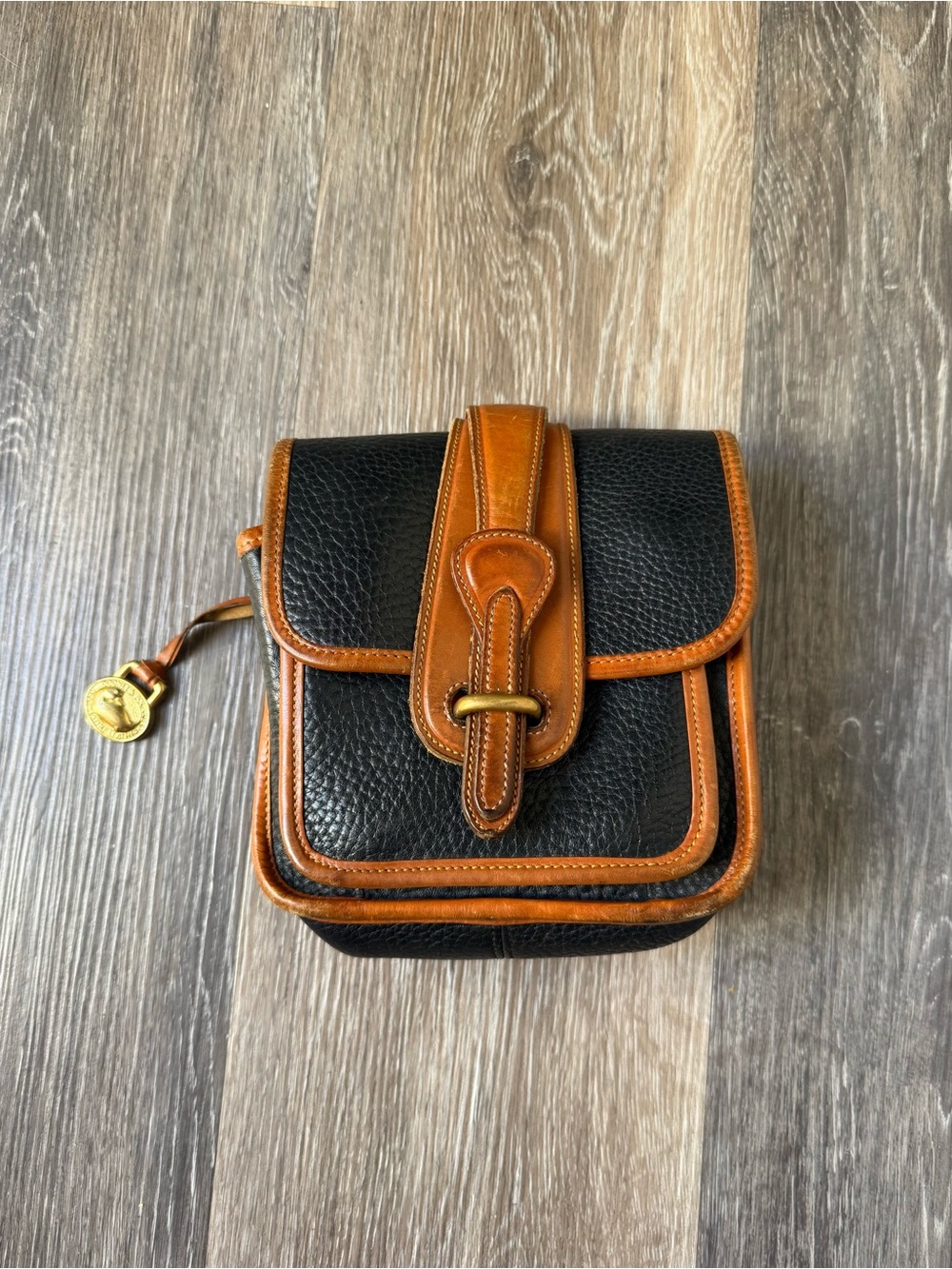 Vintage Dooney & Bourke Black and Tan Mini Crossbody Bag Made in USA